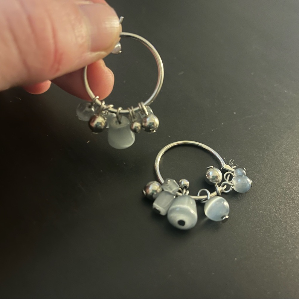 Silver/Blue Beaded Hoop Earrings